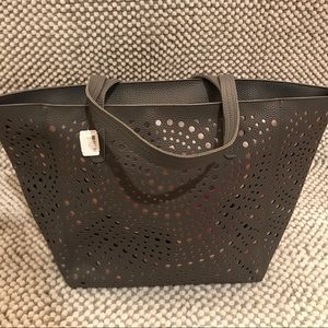 Gray Laser-cut Tote with Rose Gold Shining Through